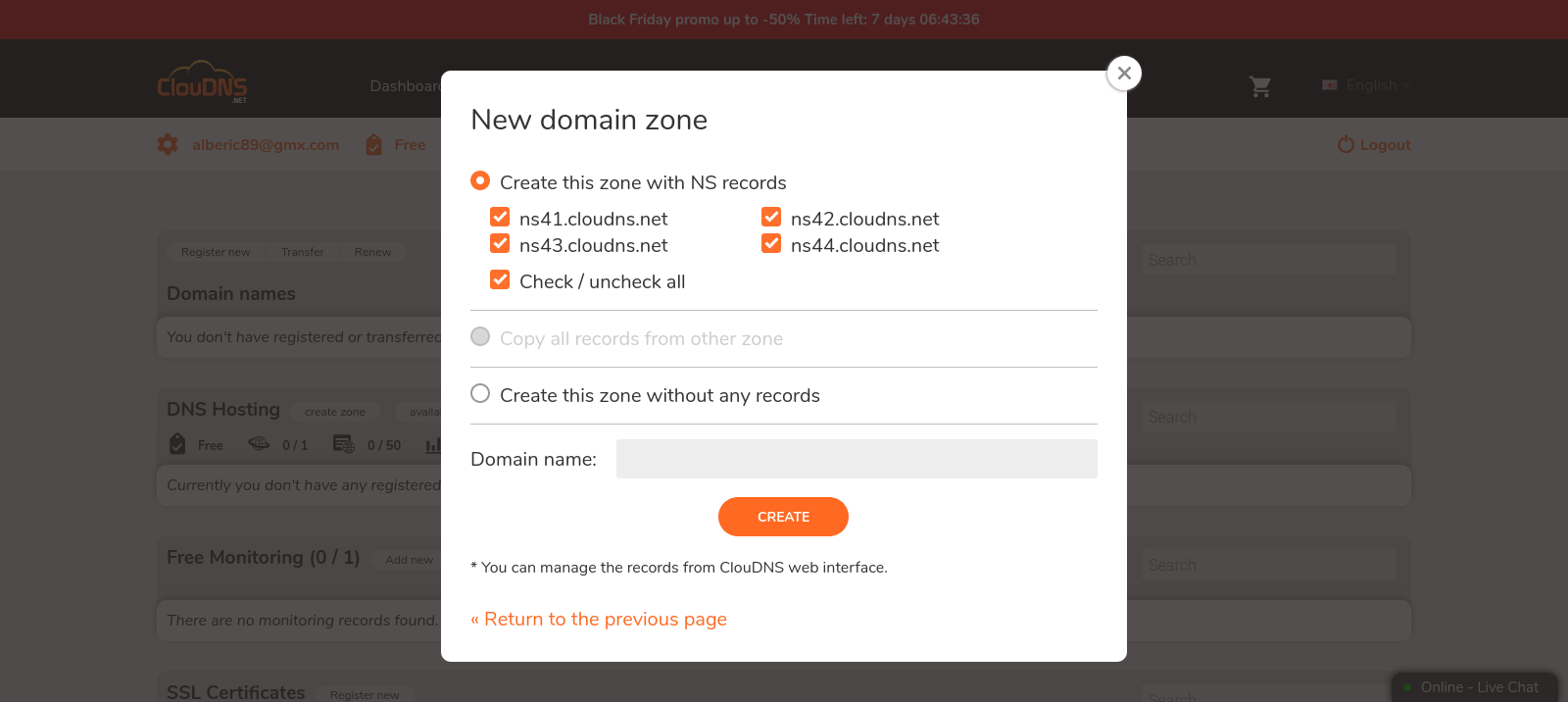 Interface ClouDNS
