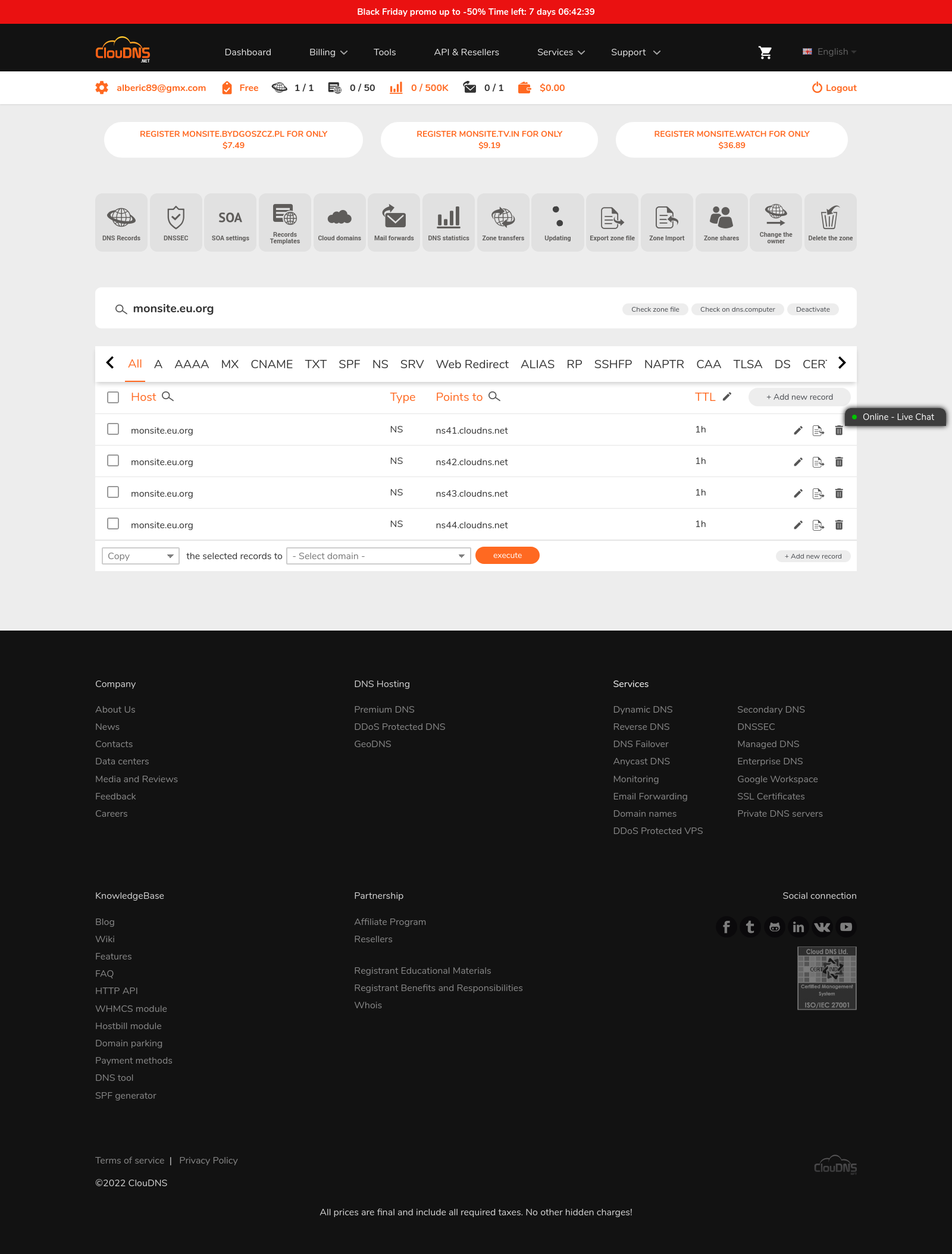 Interface ClouDNS