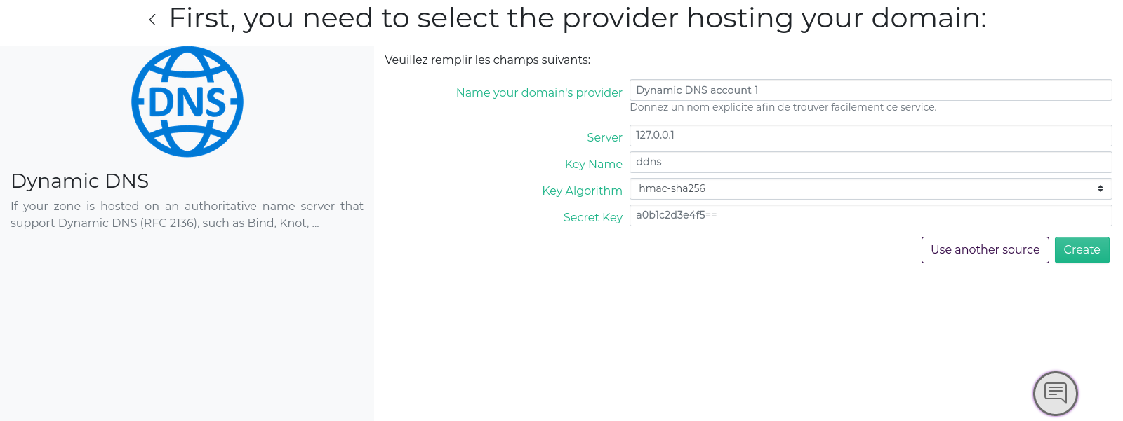 Interface happydomain pour dynamic DNS